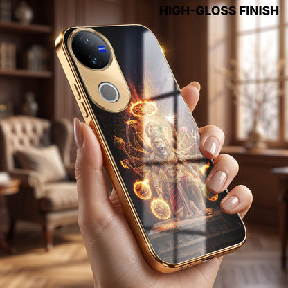Vivo V50 5G Lord Narasimha Gold Electroplated Glass Phone Back Case
