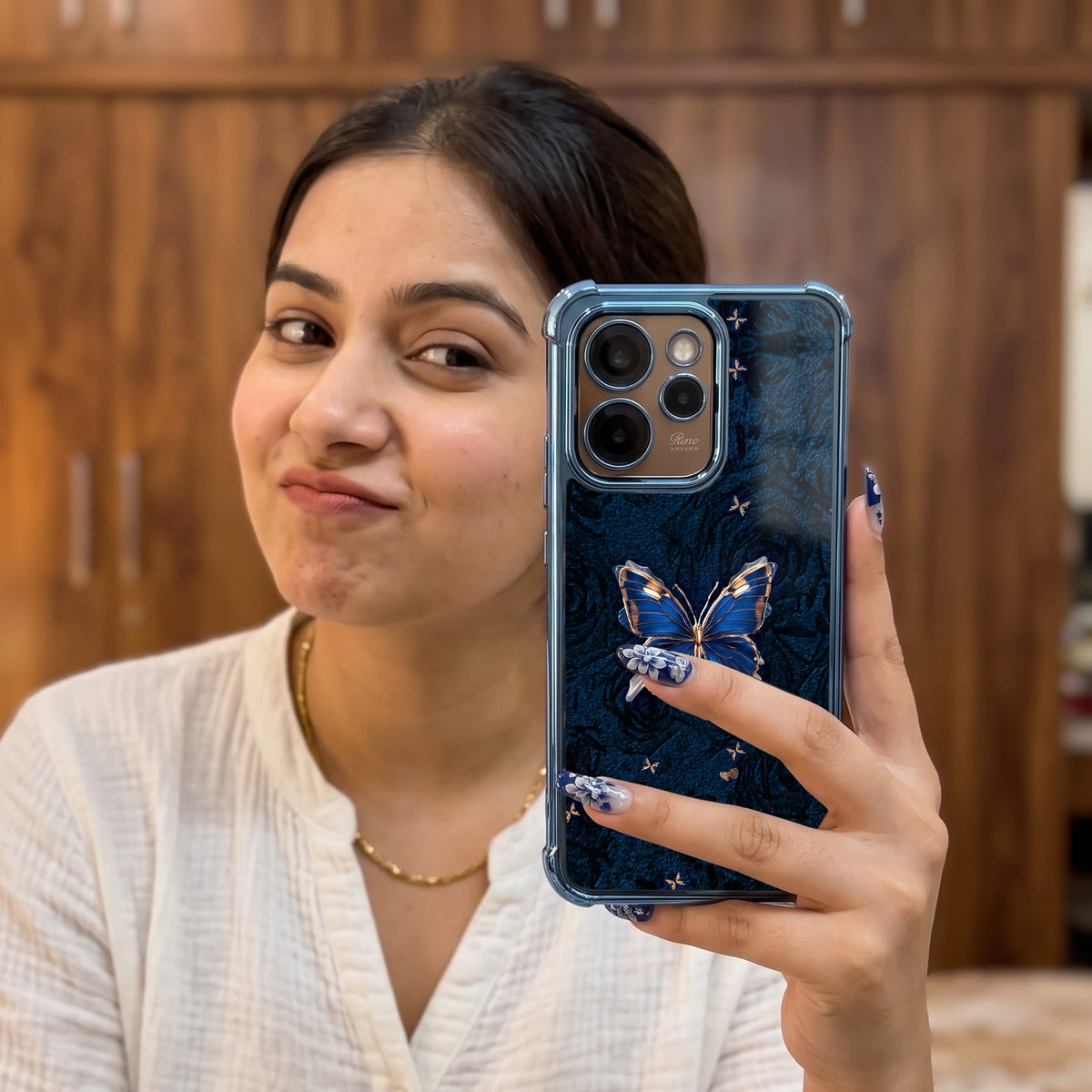 Oppo Reno 15 Pro Mini 5G Premium Golden Butterfly Airbags Printed Back Case
