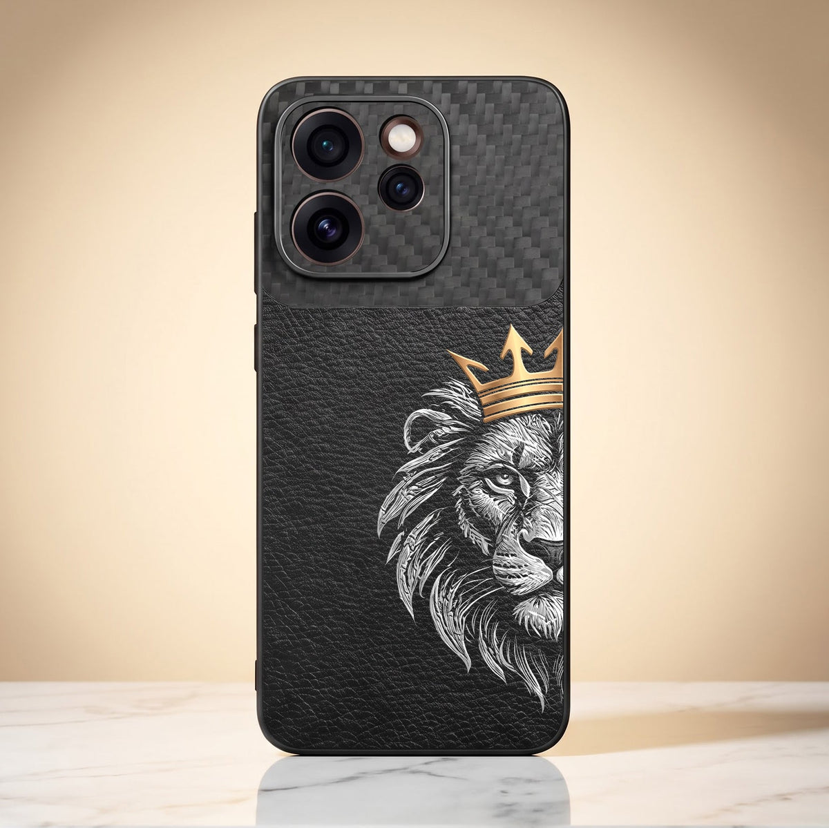 Oppo Reno 15 Pro Mini 5G Lion King Carbon Fiber Leather Hybrid Back Case