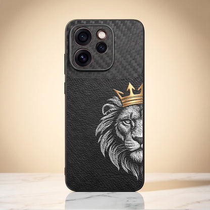 Oppo Reno 15 Pro Mini 5G Lion King Carbon Fiber Leather Hybrid Back Case