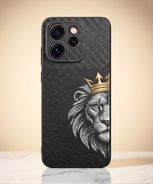 Oppo Reno 15 Pro Mini 5G Lion King Carbon Fiber Leather Hybrid Back Case