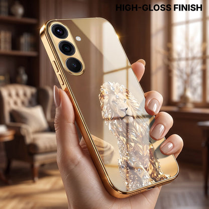 Samsung Galaxy A56 5G Luxury Lion Gold Electroplated Glass Phone Back Case