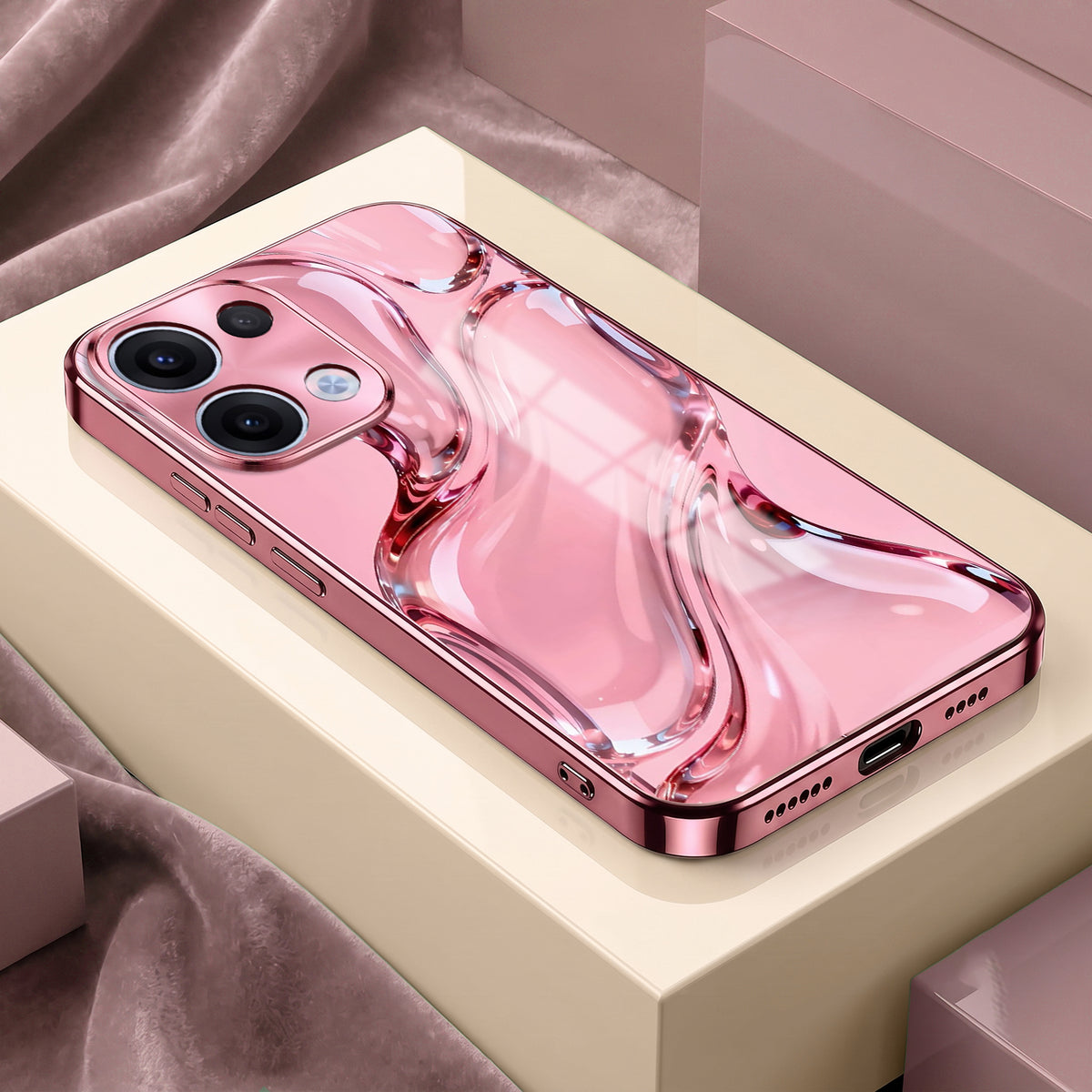 Oppo Reno 13 5G Crystal Wave Energy Pink Electroplated Glass Phone Back Case
