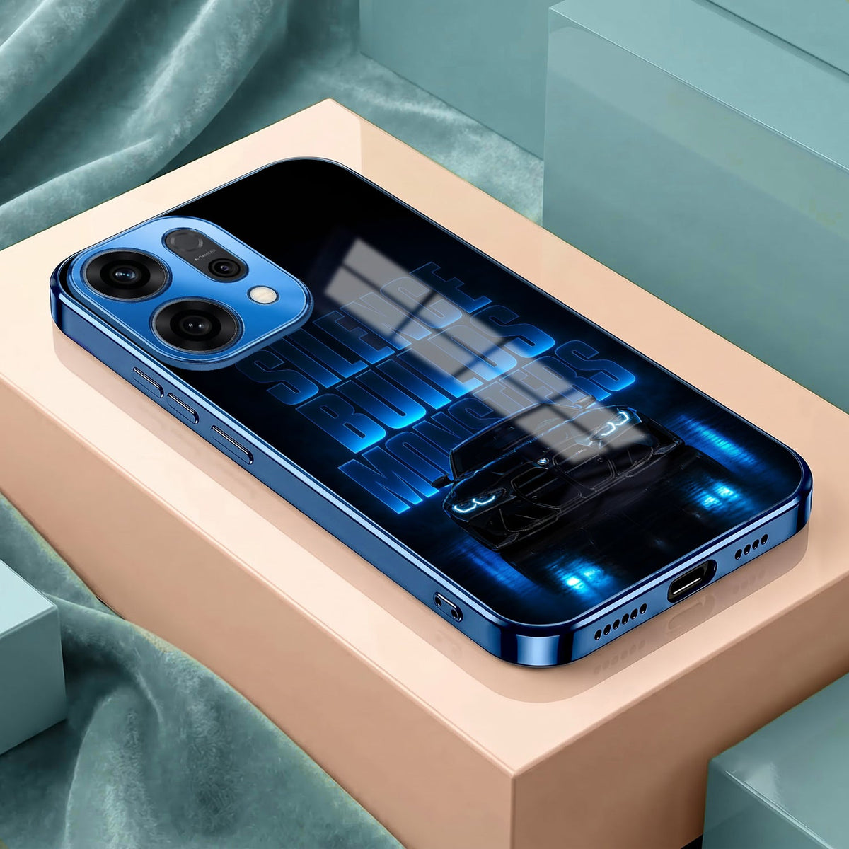 Oppo Reno 14 5G Silence Build Monsters Blue Electroplated Glass Phone Back Case