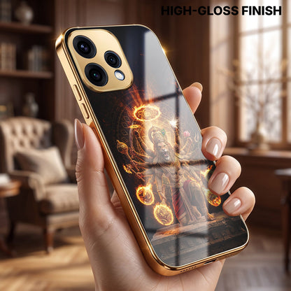 Oppo Reno 15 5G Lord Narasimha Gold Electroplated Glass Phone Back Case