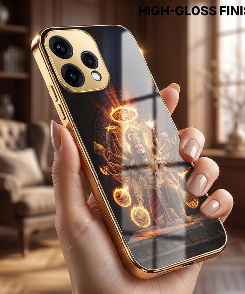 Oppo Reno 15 5G Lord Narasimha Gold Electroplated Glass Phone Back Case