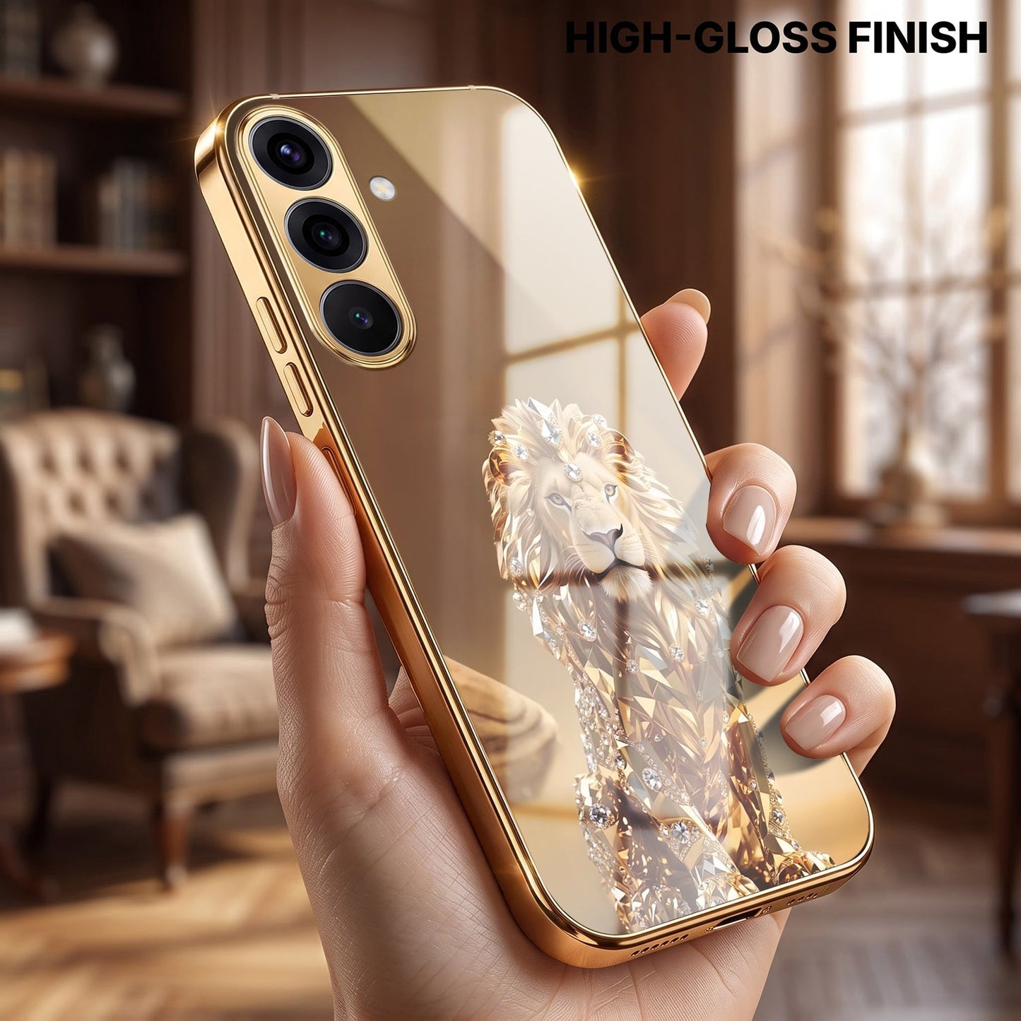 Samsung Galaxy A36 5G Luxury Lion Gold Electroplated Glass Phone Back Case
