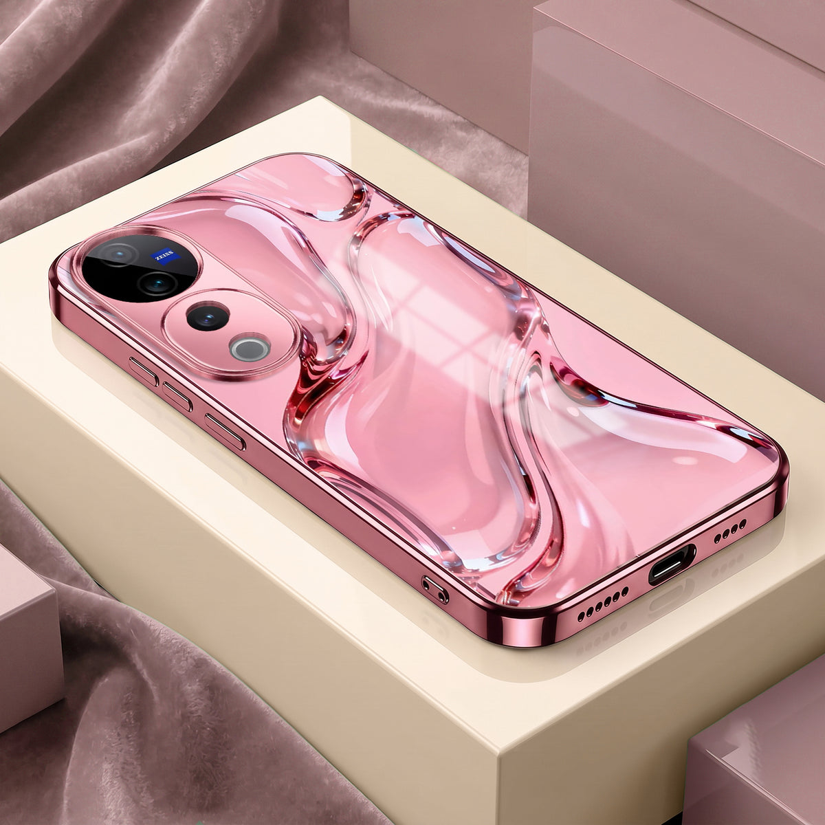 Vivo V40 Pro 5G Crystal Wave Energy Pink Electroplated Glass Phone Back Case