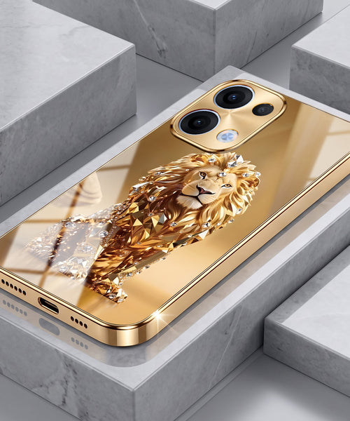 Oppo Reno 13 5G Luxury Lion Gold Electroplated Glass Phone Back Case
