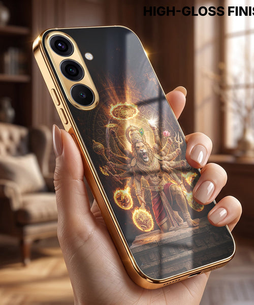 Samsung Galaxy A56 5G Lord Narasimha Gold Electroplated Glass Phone Back Case