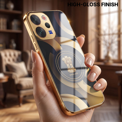 Vivo V70 5G Royal Emblem Gold Electroplated Glass Phone Back Case