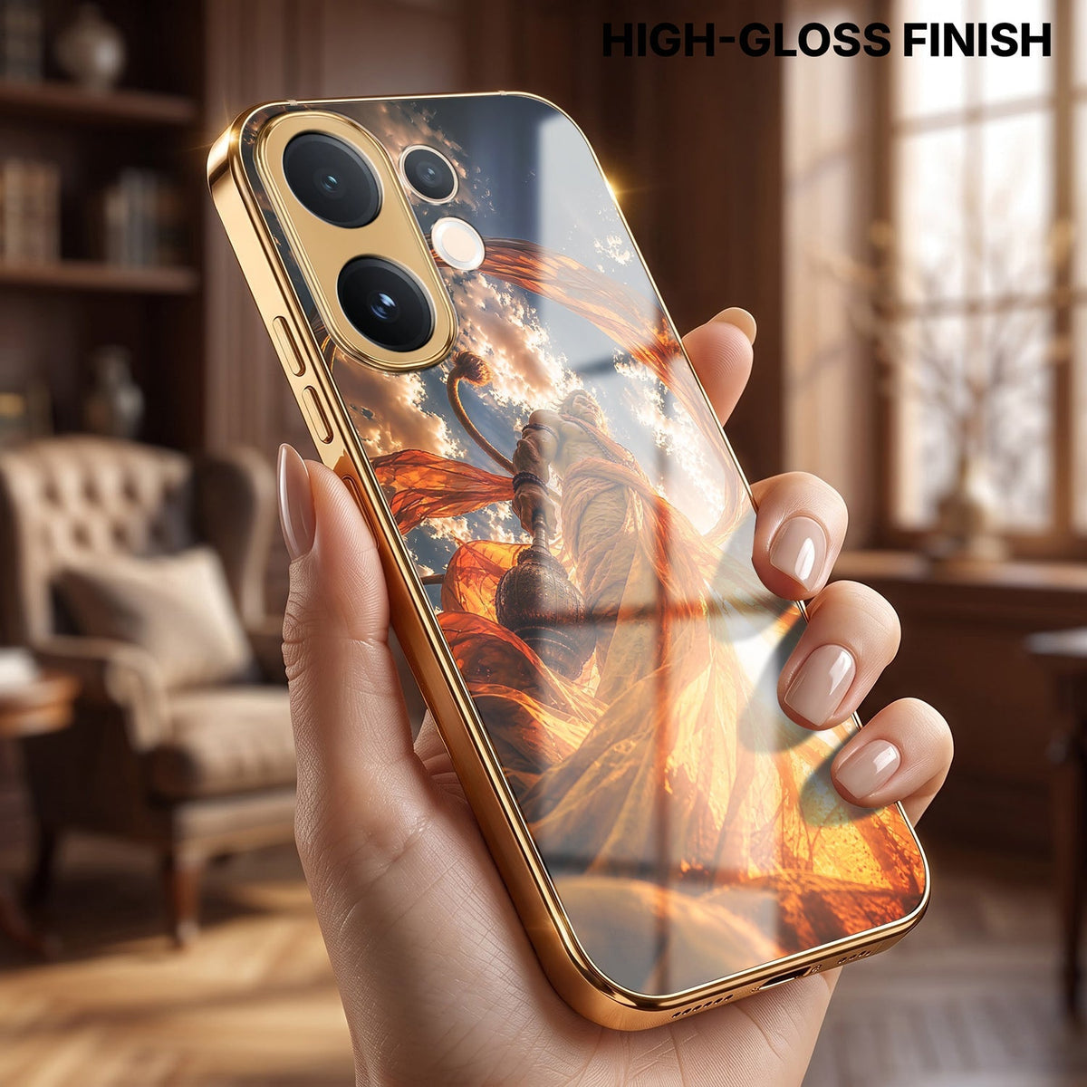 Vivo V60 5G Divine Hanuman Gold Electroplated Glass Phone Back Case