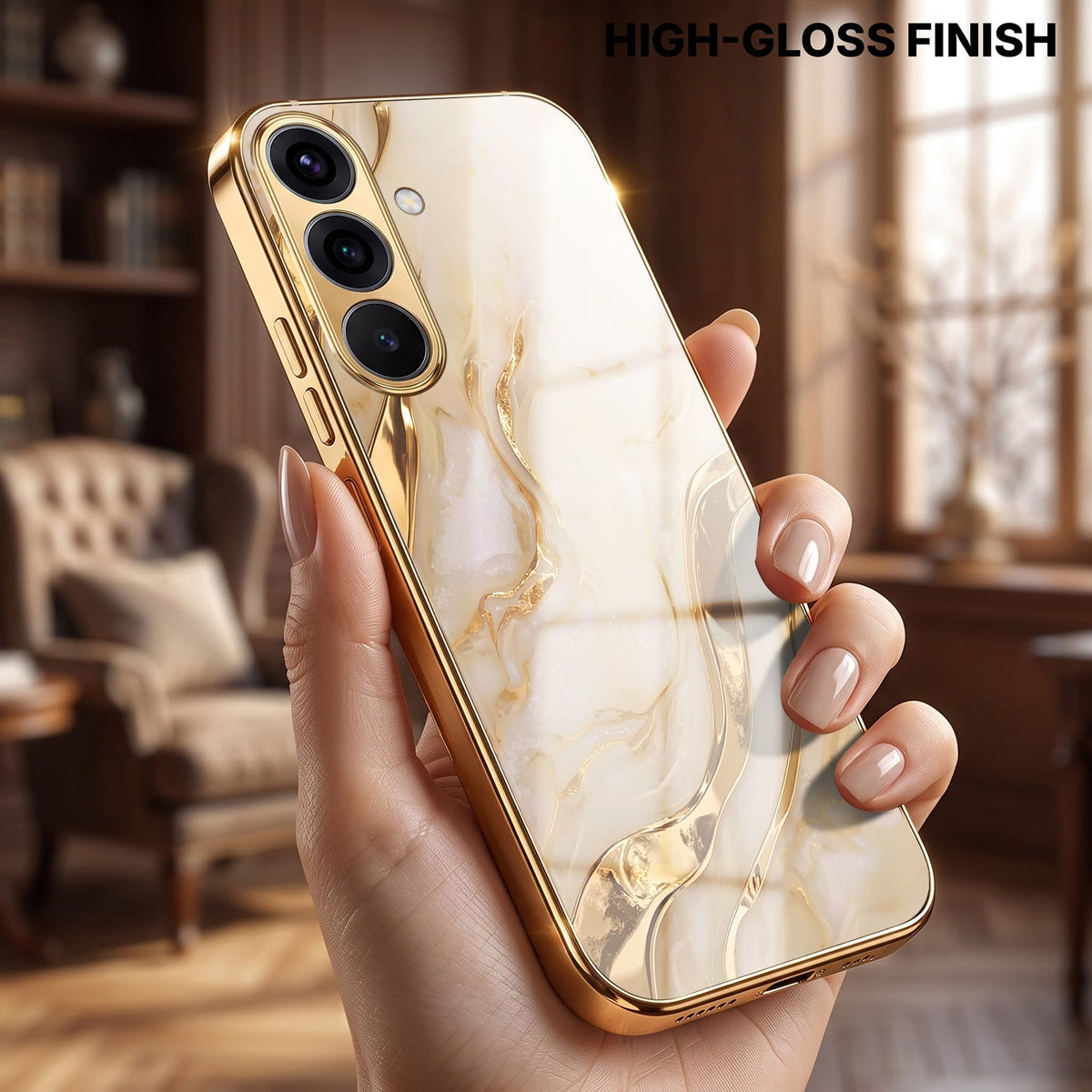 Samsung Galaxy A56 5G Marvel Texture Gold Electroplated Glass Phone Back Case