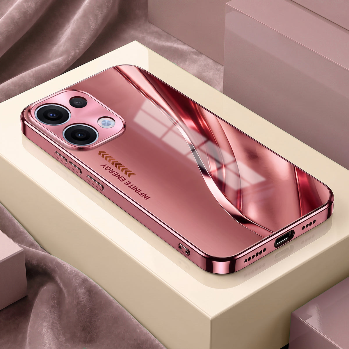 Oppo Reno 13 5G Luxury Infinity Energy Pink Electroplated Glass Phone Back Case