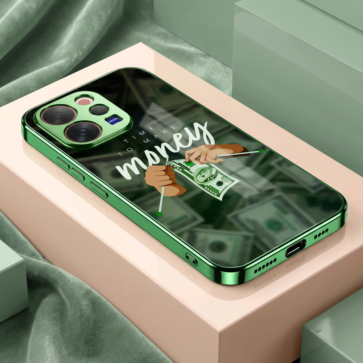 Vivo V70 5G Make Money Green Electroplated Glass Back Case
