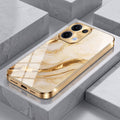 Oppo Reno 13 5G Marvel Texture Gold Electroplated Glass Phone Back Case