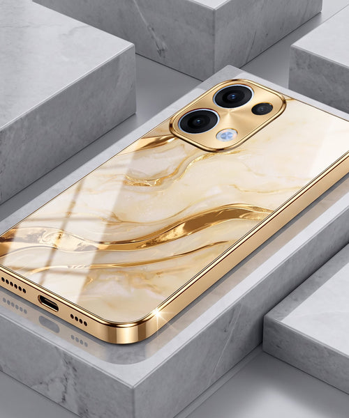 Oppo Reno 13 5G Marvel Texture Gold Electroplated Glass Phone Back Case