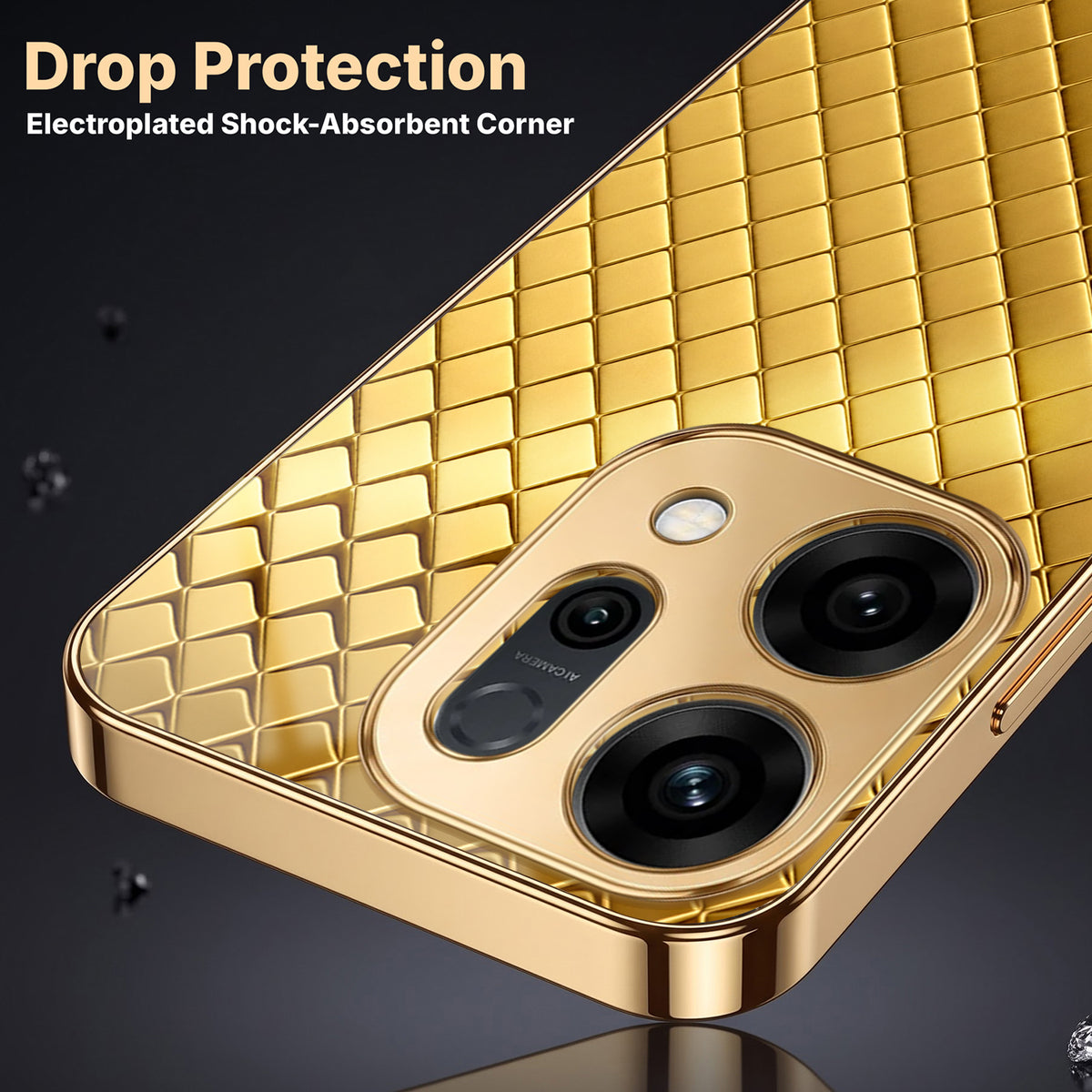 Oppo Reno 14 5G Golden Criss Cross Gold Electroplated Glass Phone Back Case