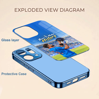 Oppo Reno 14 5G Born TO Make History Blue Electroplated Glass Phone Back Case