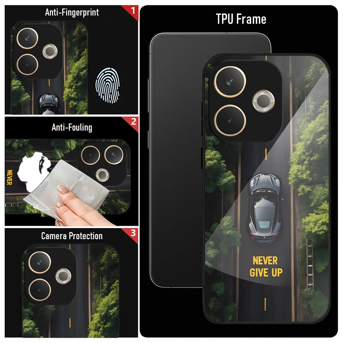 Oppo A5 Pro 5G Premium Acrylic Shockproof Glass Back Case (Road Never Give up)