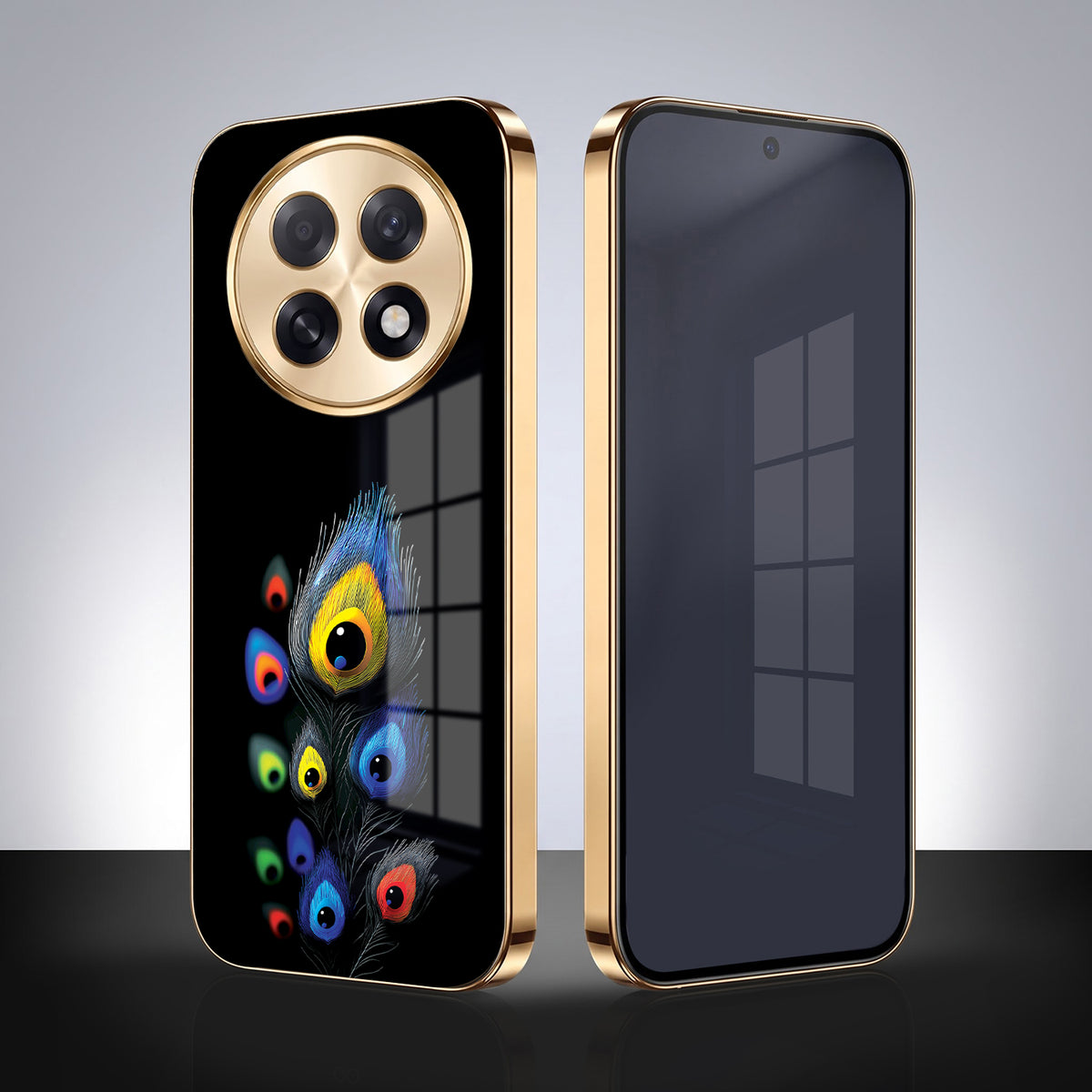 Oppo F31 Pro+ 5G Multi-Feather Peacock Gold Electroplated Glass Phone Back Case