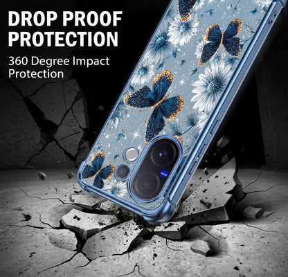 Vivo V60 5G Blue Butterfly Floral Airbags Printed Back Case