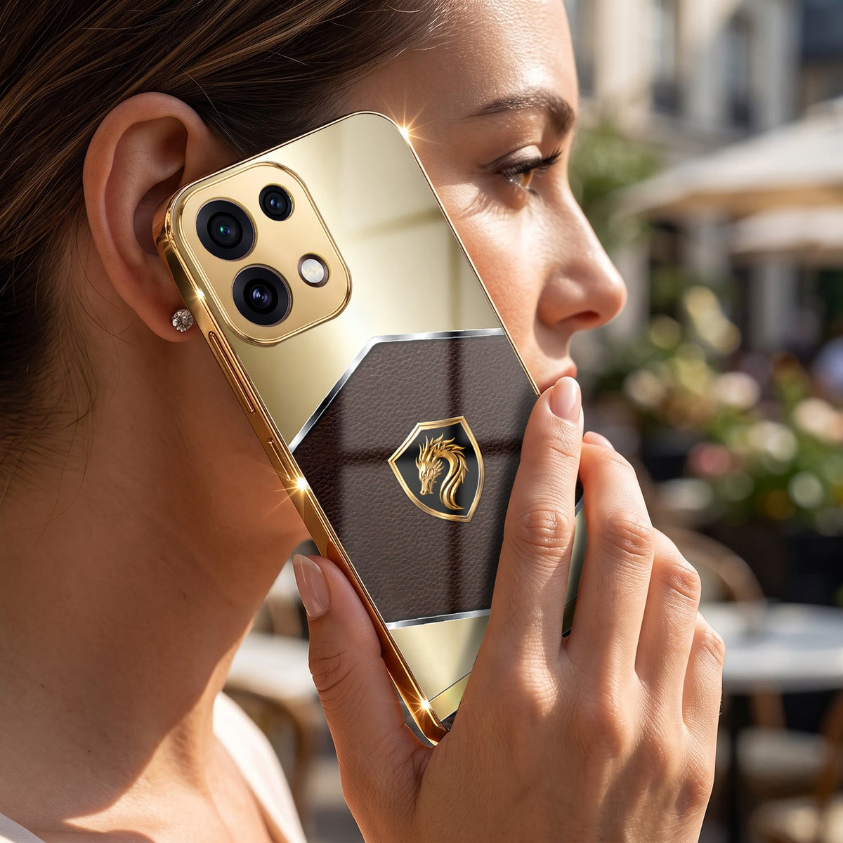 Oppo Reno 16C 5G Dragon Crest Gold Electroplated Glass Phone Back Case