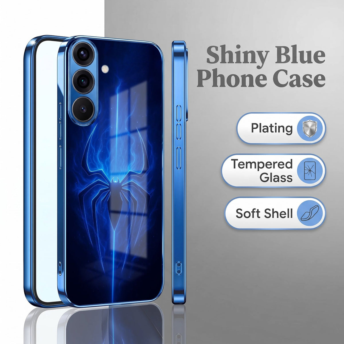 Samsung Galaxy A36 5G Neon Spider Blue Electroplated Glass Phone Back Case