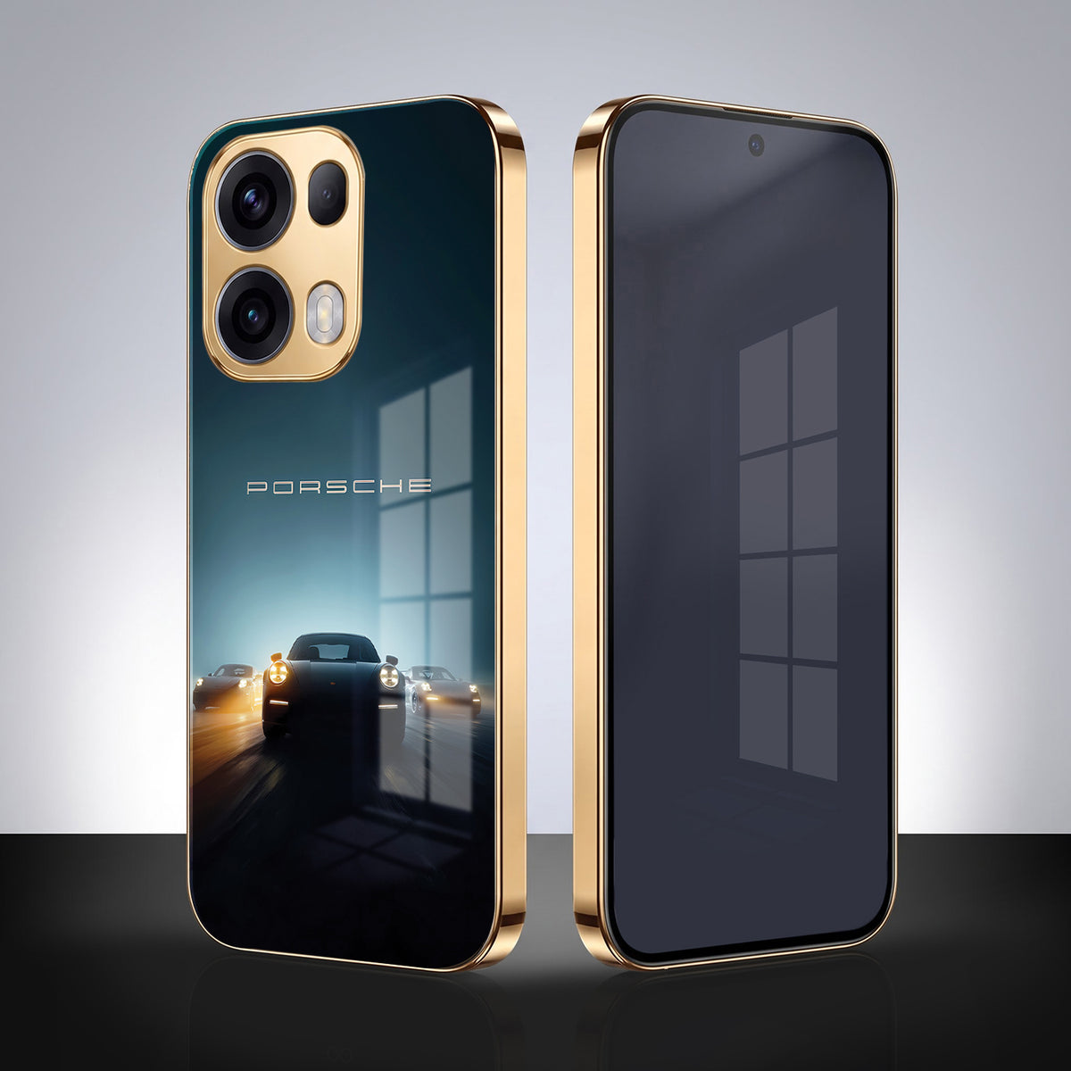 Oppo Reno 13 Pro 5G Porsche Luxury Gold Electroplated Glass Phone Back Case