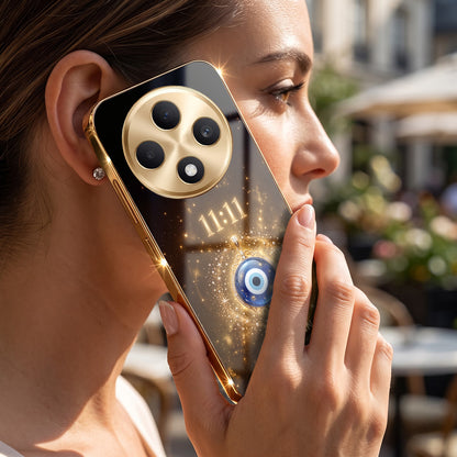 Oppo F27 5G God’s Plan Evil Eye Gold Electroplated Glass Phone Back Case