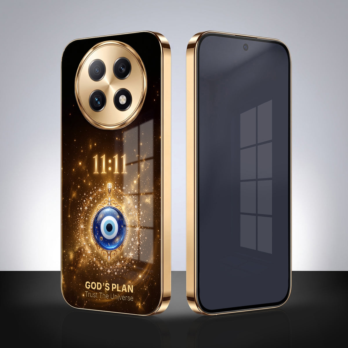 Oppo F29 Pro 5G God’s Plan Evil Eye Gold Electroplated Glass Phone Back Case