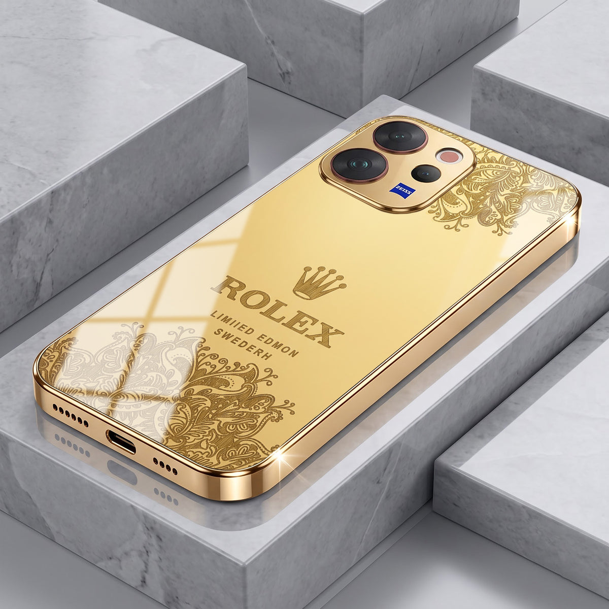 Vivo V70 5G Rolex Crown Gold Electroplated Glass Phone Back Case