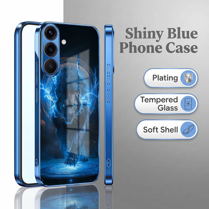 Samsung Galaxy A56 5G Thunder Titan Lion Blue Electroplated Glass Phone Back Case
