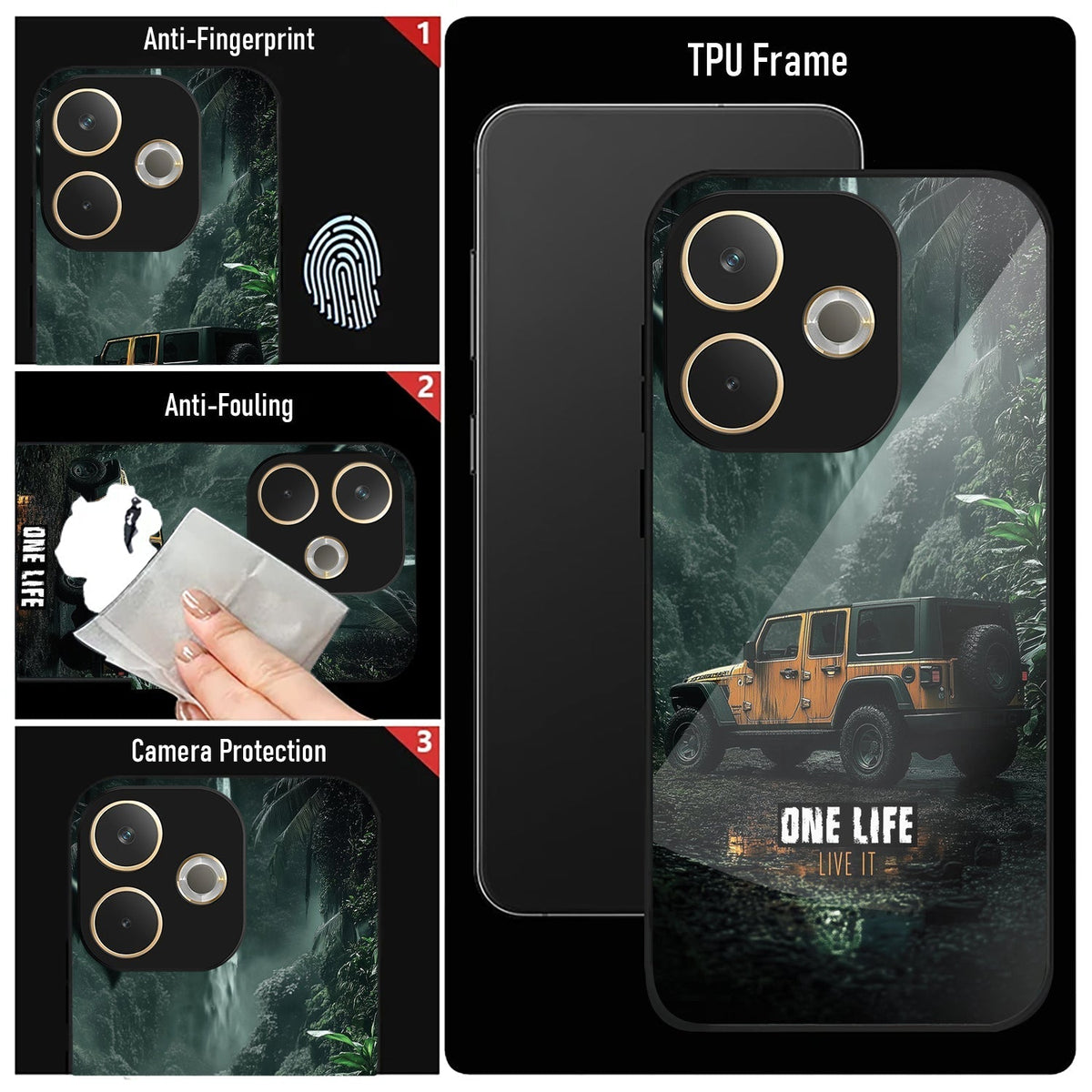 Oppo A5 Pro 5G Premium Acrylic Shockproof Glass Back Case (Jeep Case)
