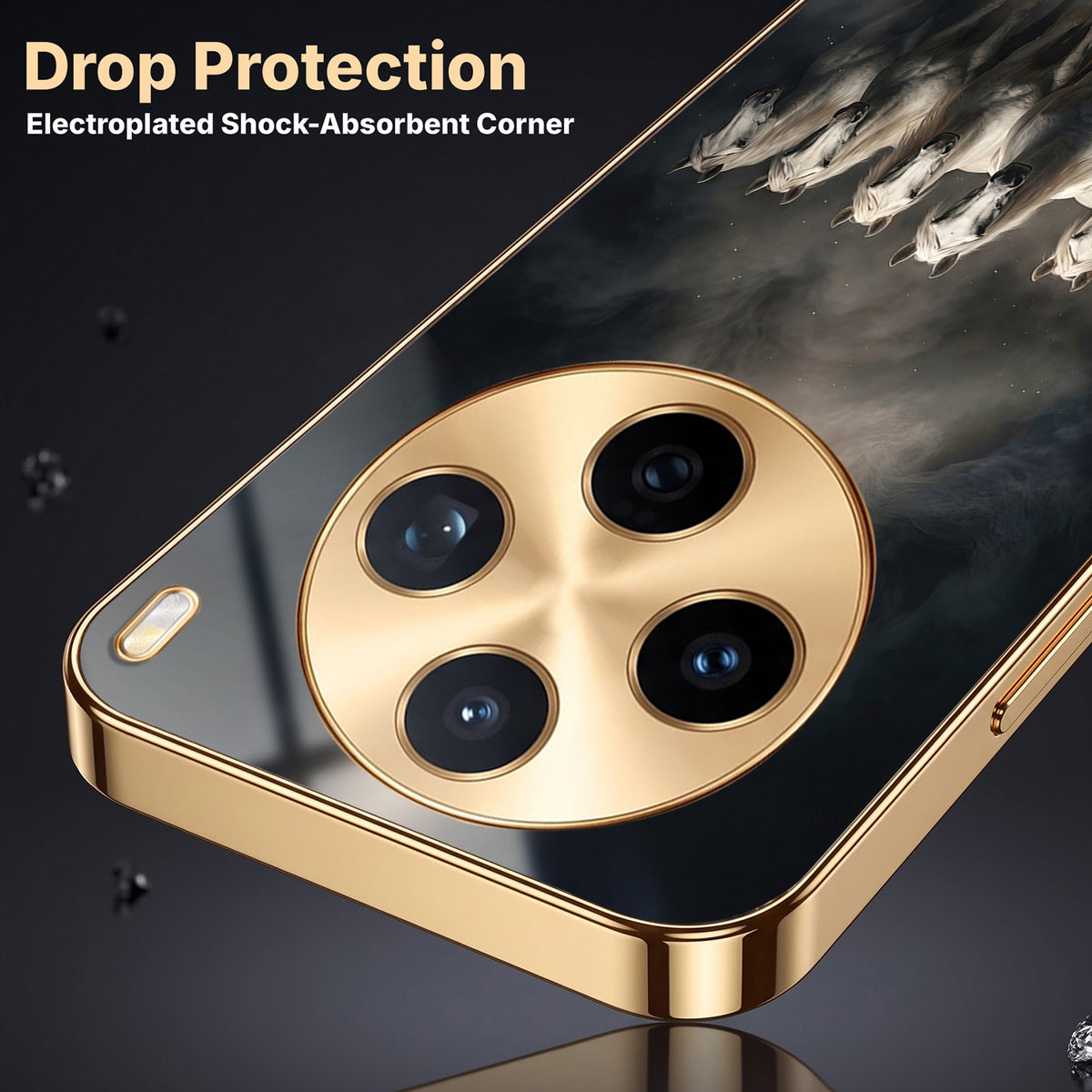 Vivo X200T 5G Running Horses Gold Electroplated Glass Phone Back Case
