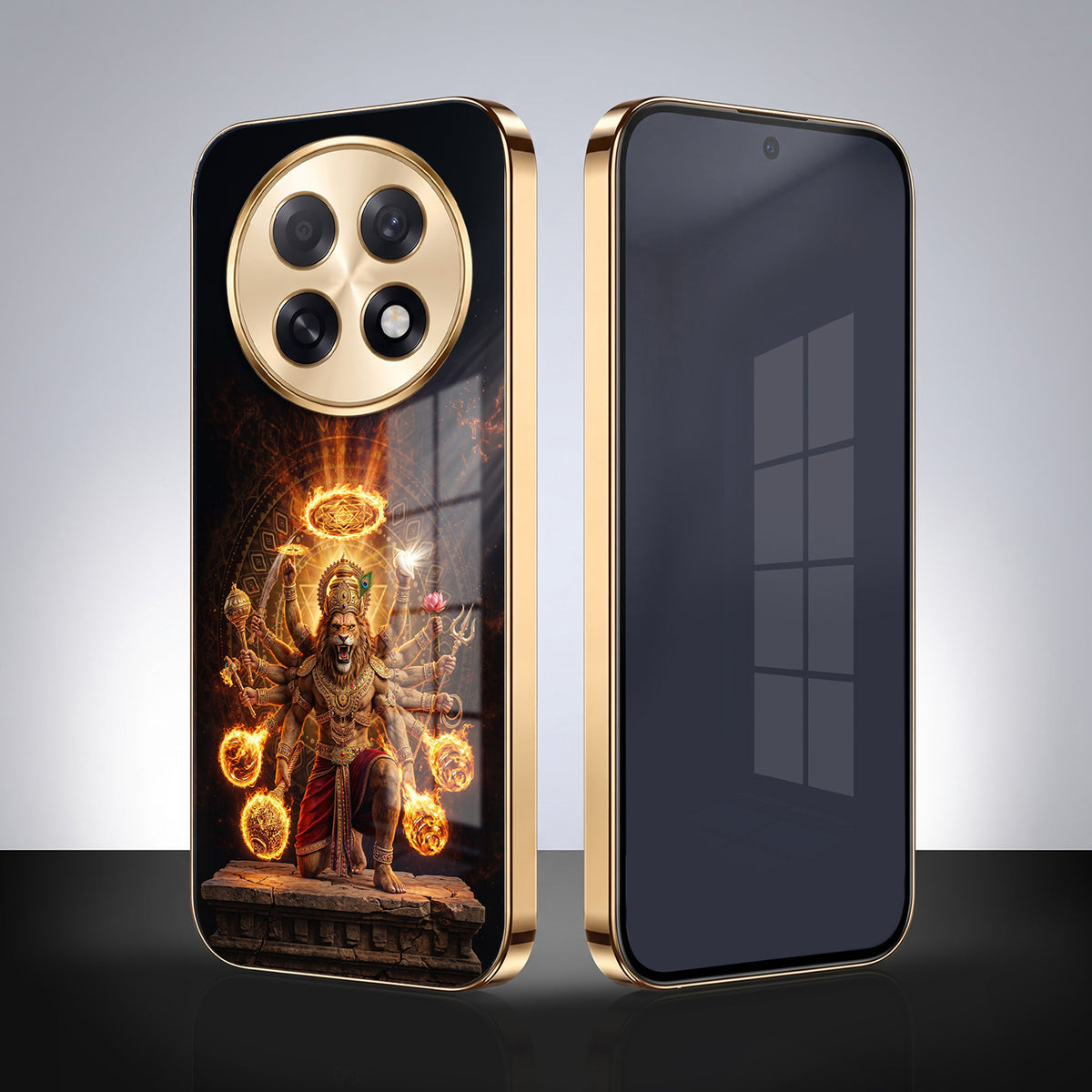 Oppo F31 Pro+ 5G Lord Narasimha Gold Electroplated Glass Phone Back Case