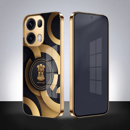 Oppo Reno 13 Pro 5G Royal Emblem Gold Electroplated Glass Phone Back Case