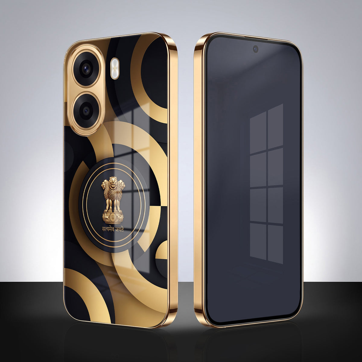 Oppo K14x 5G Royal Emblem Gold Electroplated Glass Phone Back Case