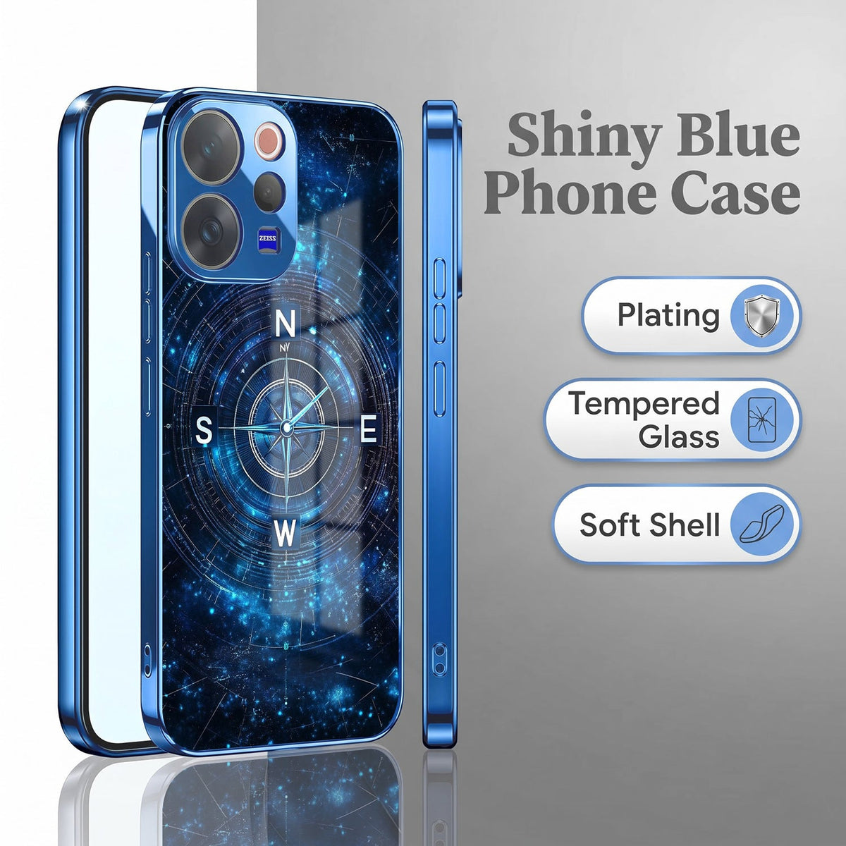 Vivo V70 5G Astral Compass Blue Electroplated Glass Phone Back Case