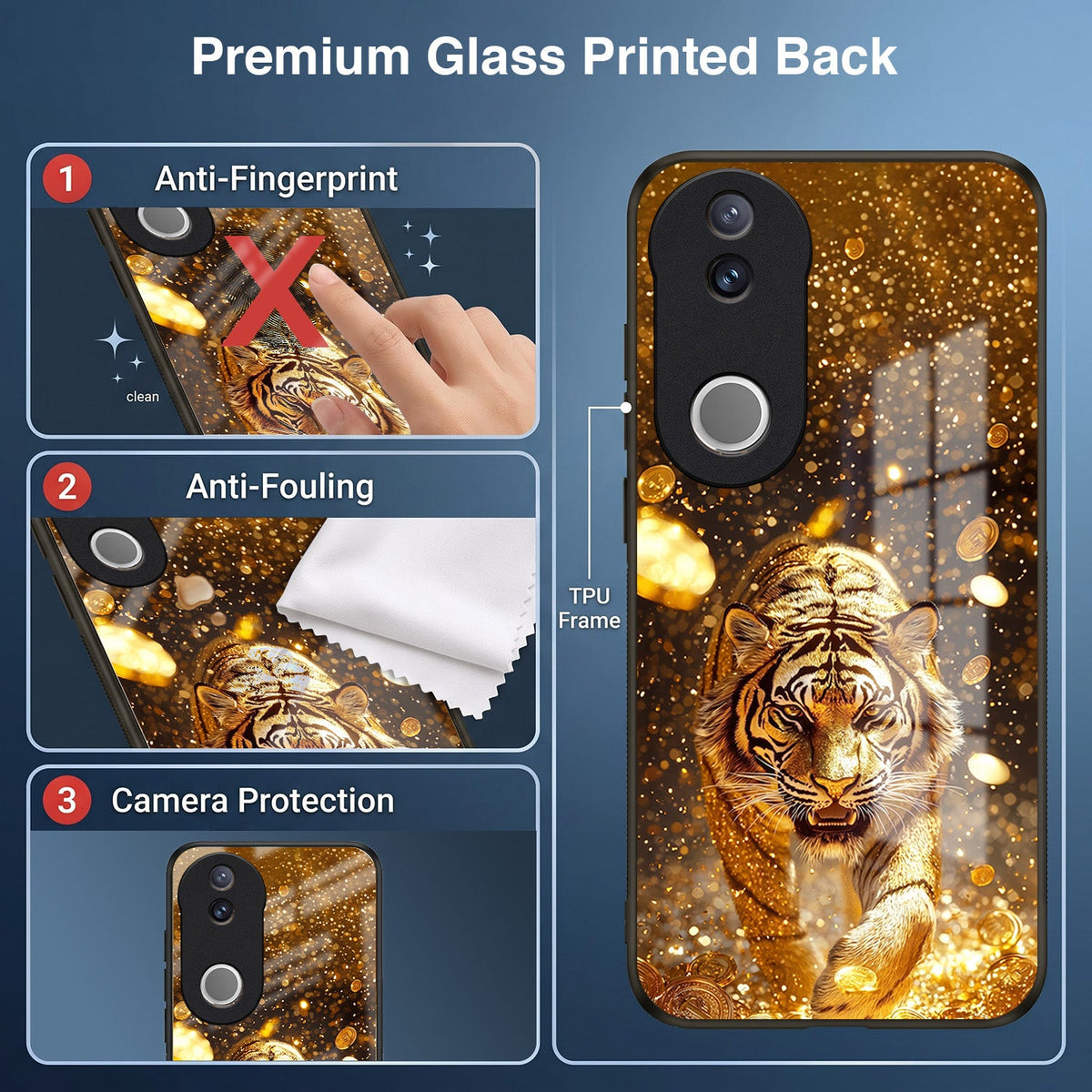 Vivo V50 5G Luxury Tiger Acrylic Glass Back Case