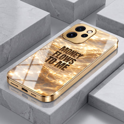 Oppo Reno 15 Pro Mini 5G Money Flows To Me Gold Electroplated Glass Phone Back Case