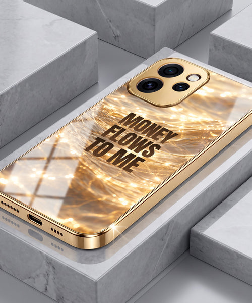 Oppo Reno 15 Pro Mini 5G Money Flows To Me Gold Electroplated Glass Phone Back Case