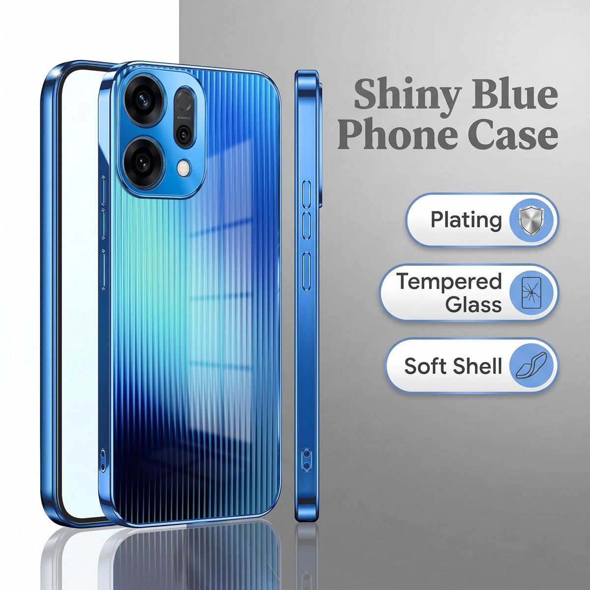 Oppo Reno 14 5G Aureon X1 Blue Electroplated Glass Phone Back Case