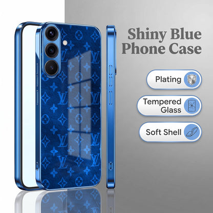 Samsung Galaxy A36 5G Luxury Monogram Blue Electroplated Glass Phone Back Case