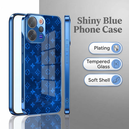 Vivo V70 5G Luxury Monogram Blue Electroplated Glass Phone Back Case