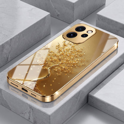 Oppo Reno 15 Pro Mini 5G Golden Tree Gold Electroplated Glass Phone Back Case