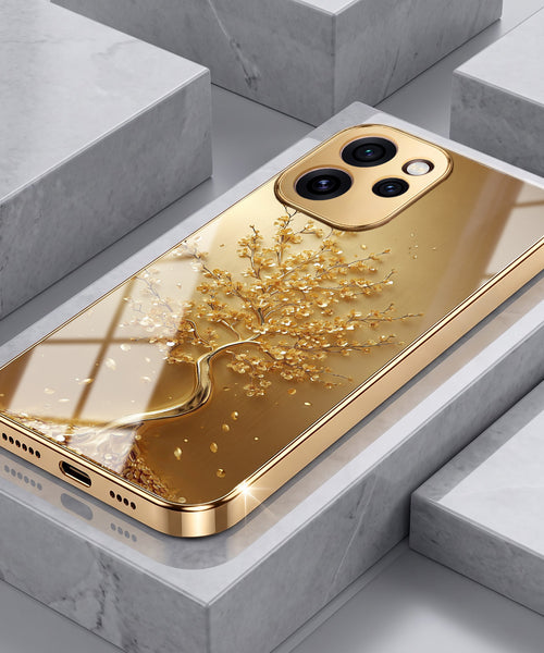 Oppo Reno 15 Pro Mini 5G Golden Tree Gold Electroplated Glass Phone Back Case