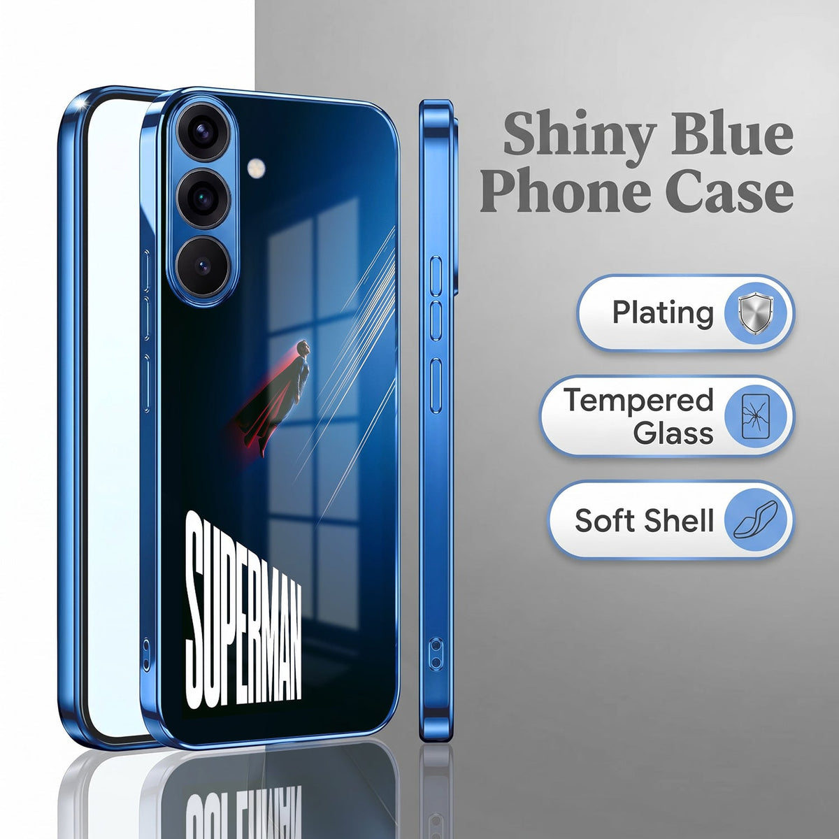 Samsung Galaxy A56 5G Superman Blue Electroplated Glass Phone Back Case