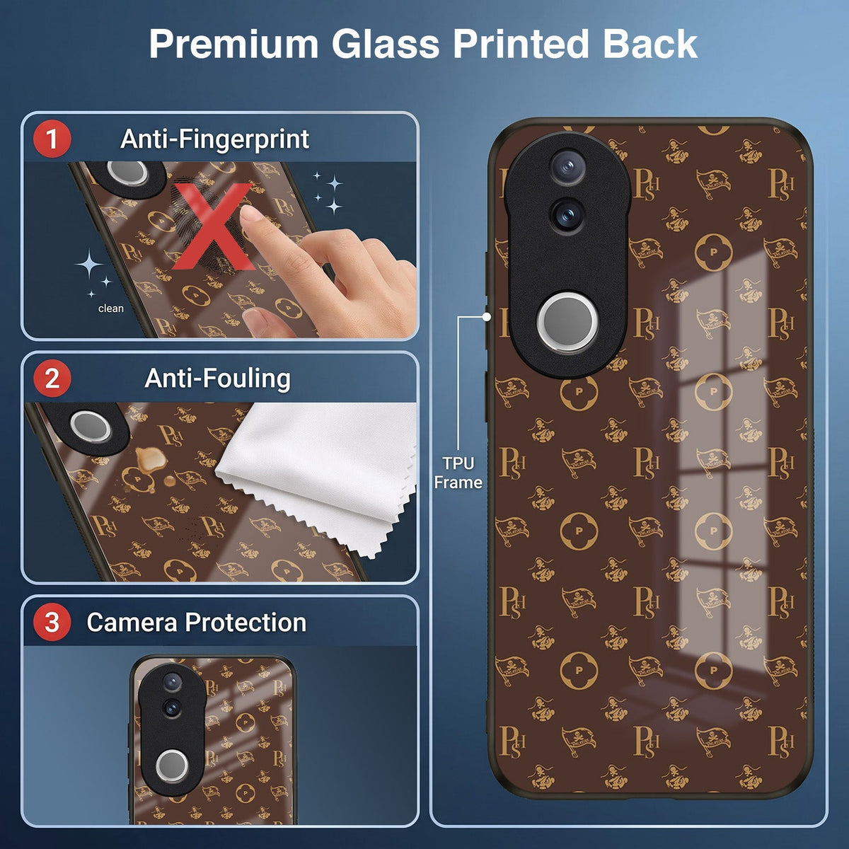 Vivo V50 5G Luxury Monogram Brown Acrylic Glass Back Case
