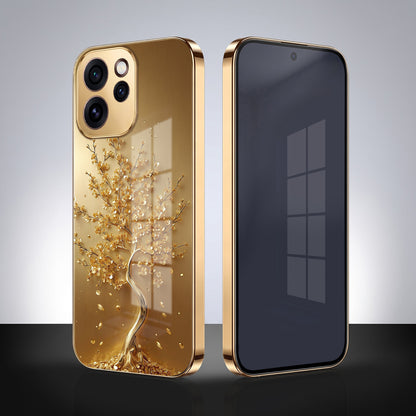 Oppo Reno 15 Pro Mini 5G Golden Tree Gold Electroplated Glass Phone Back Case